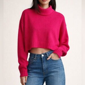 Wilfred Free Hot Pink Cropped Merino Wool Sweater | Size S